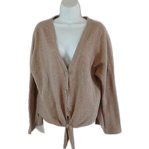 Fashion Nova Top Brown Waffle Knit Tie Waist V Neck S, XL  Casual Preppy Work...